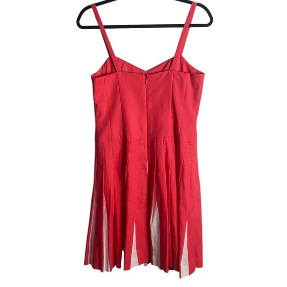 Boden Size 8 Linen Blend Pleated Dress Coral White Vacation Preppy Event Coktail - Picture 6 of 6
